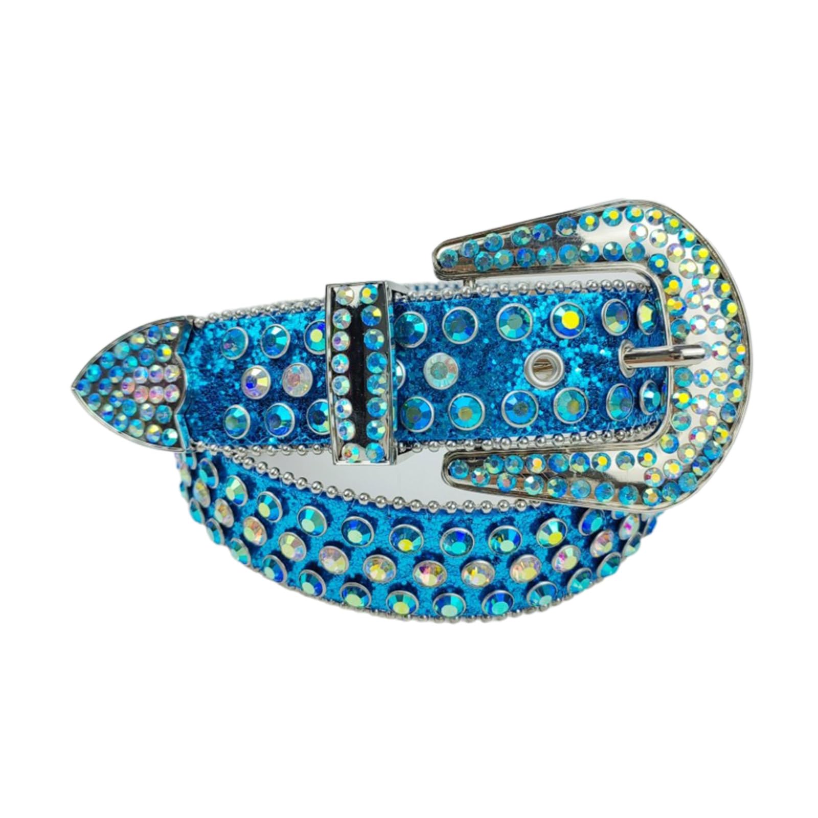 ROYALEAD Rhinestone Waistband Bling Rhinestone Belt Women Jean Belt Studded Belt Cowgirl Belt Western belt Blue Belt Waist Belt, Blue, Approximately 115cm long and 3.8cm wide, Blue, Approximately