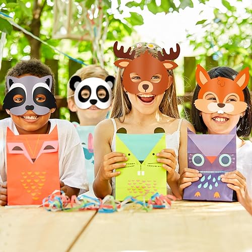 Miniatura 5 de Blulu 12 máscaras de animales para niños, amigos del bosque, máscaras de dibujos animados, animales del bosque de la selva, fiesta temática de