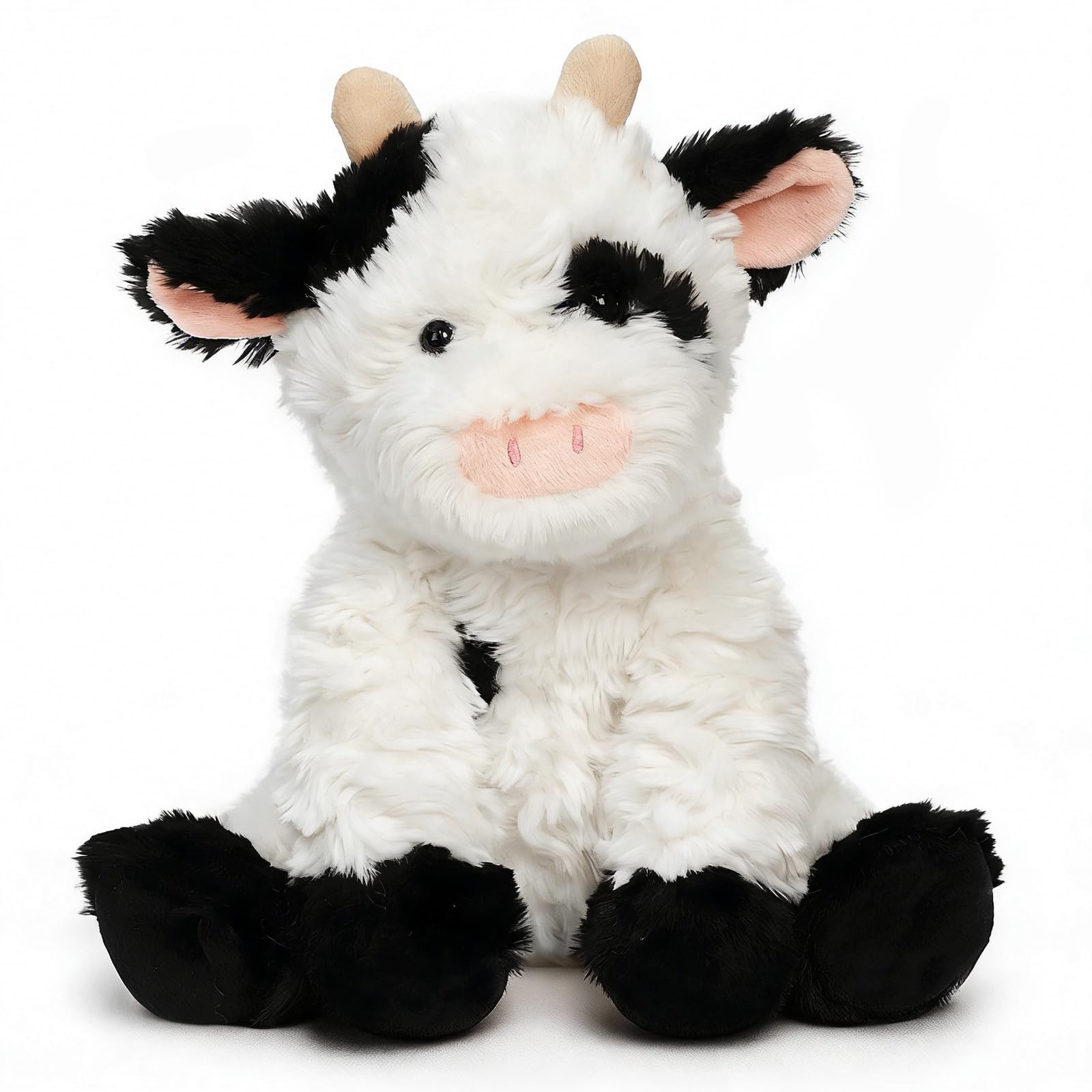 Hopearl Adorable Plush Cow Toy Floppy Dairy Cattle Soft Stuffed Animal Cute Birthday Gifts for Boys Girls Kids Toddlers, 9''