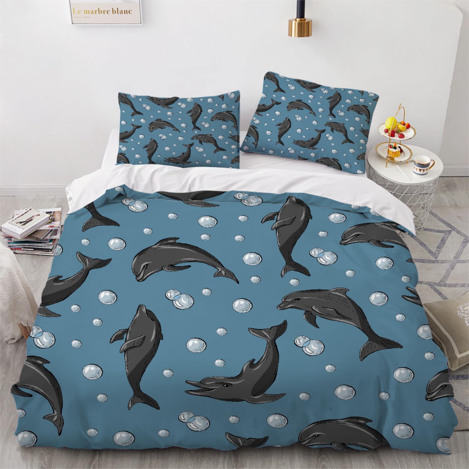 Housse de couette dauphin 220x240 avec fermeture éclair douce en microfibre