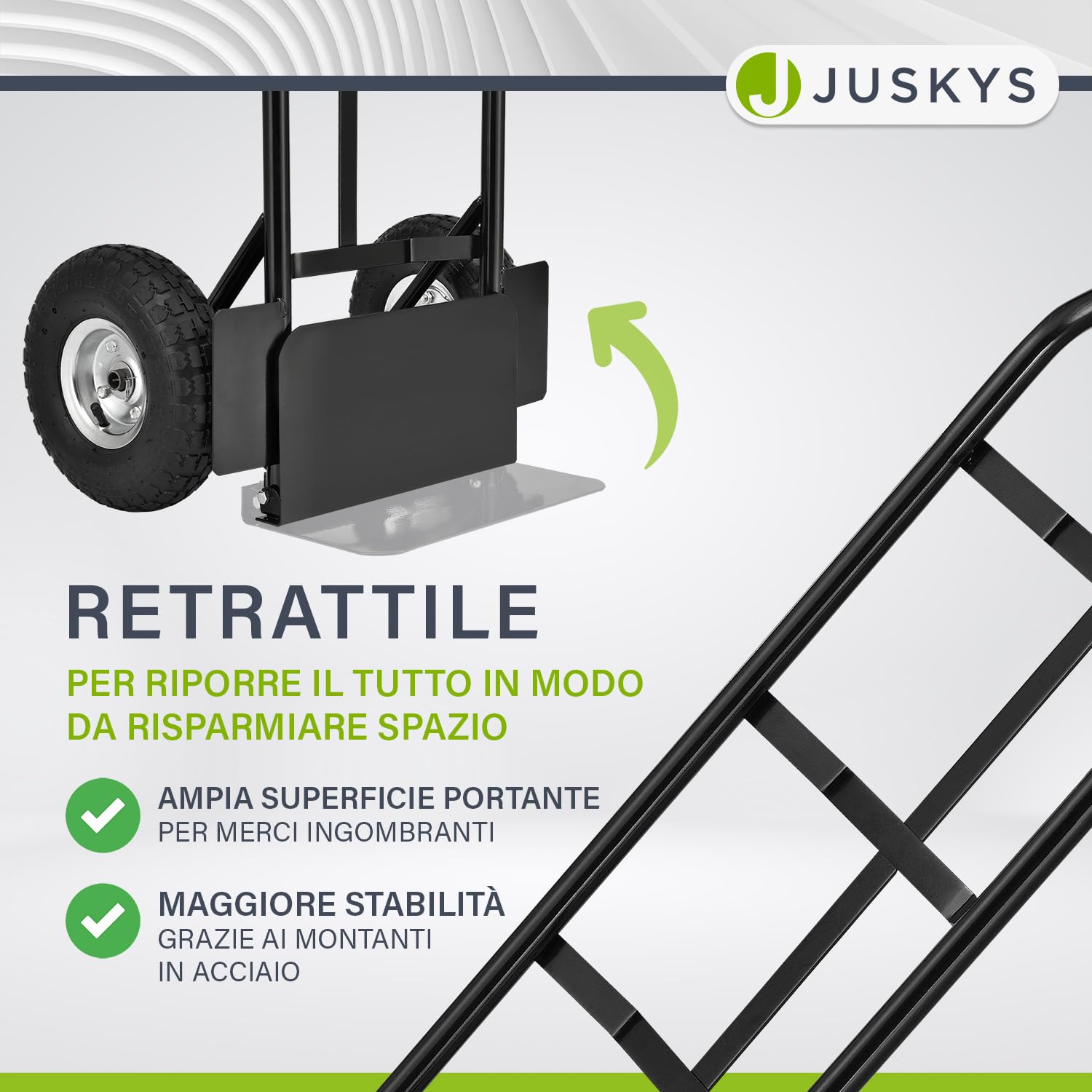 Juskys Carrello a mano Basic pieghevole - Carrello da trasporto con grandi ruote gonfiabili e telaio in acciaio massiccio - Carrello manuale per traslochi e casse di bevande
