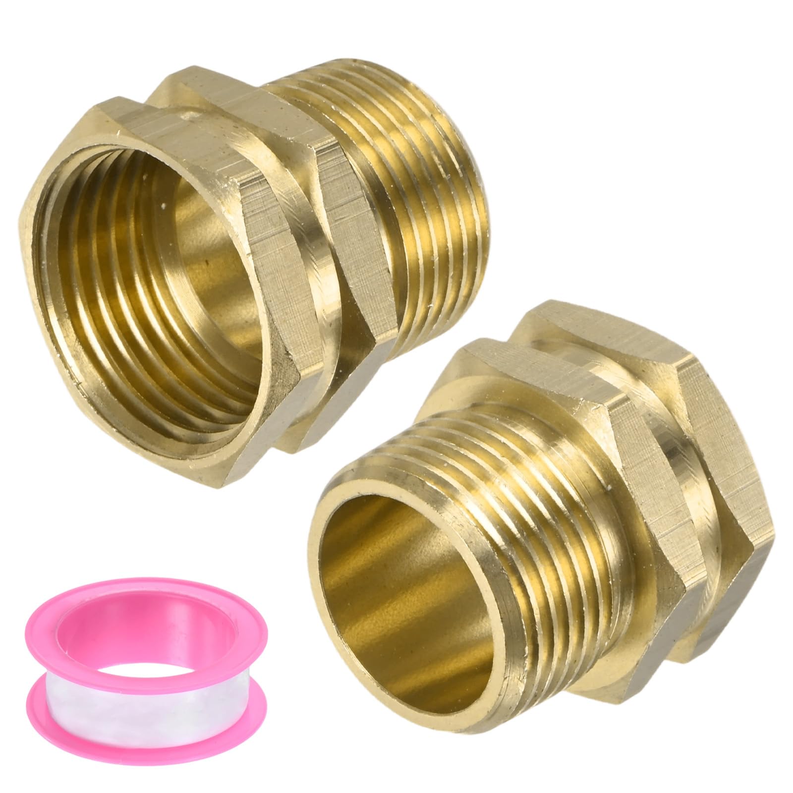 M METERXITY 2-Pack 3/4" GHT Female to 3/4" NPT Male Hose Adapter, Brass Garden Hose Fittings Connector with Sealing Tape for Faucet/Irrigation System Quick Connect