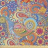 Lunarable Asian Fabric by The Yard, Colorful Paisley Floral Pattern Classical Ornamental Medieval...
