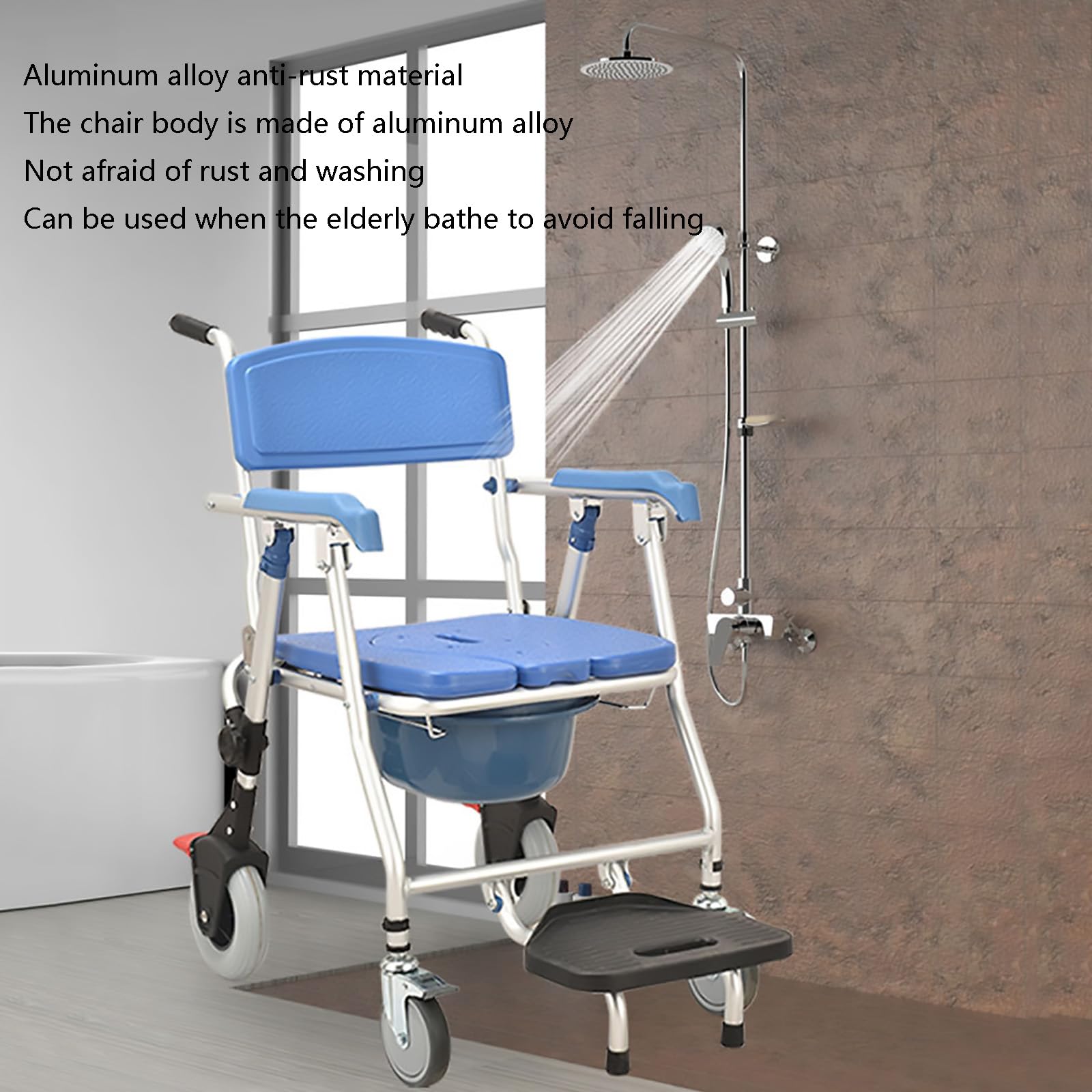 HAILM Silla Ducha Plegable Ligera Aluminio Durable - Silla Inodoro Cómoda con Ruedas - Inodoros Cabecera para Ancianos - Silla Ducha para Ancianos y Discapacitados