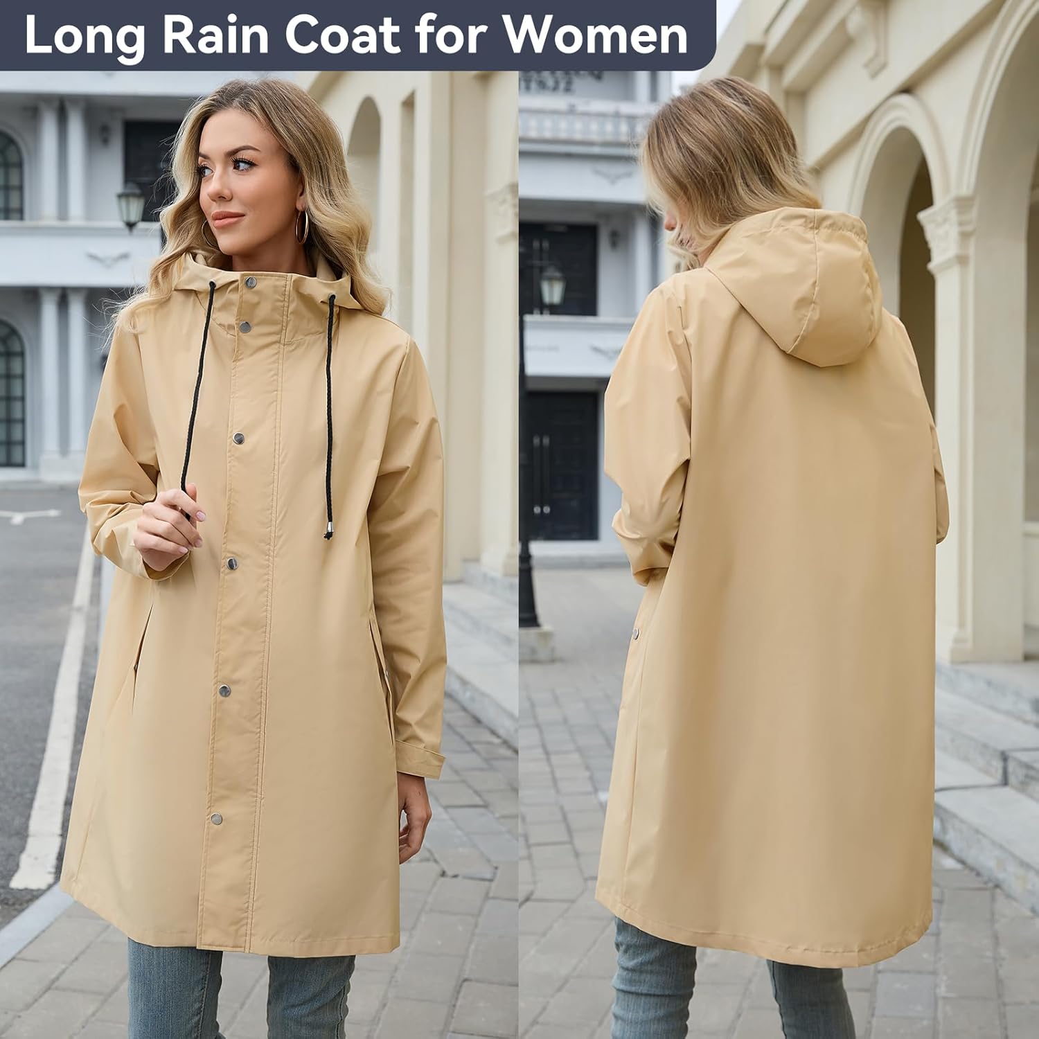 American Trends Packable Waterproof Rain Jacket Women with Hood Raincoat Windbreaker Long Hooded Trench Coats S-2XL Available