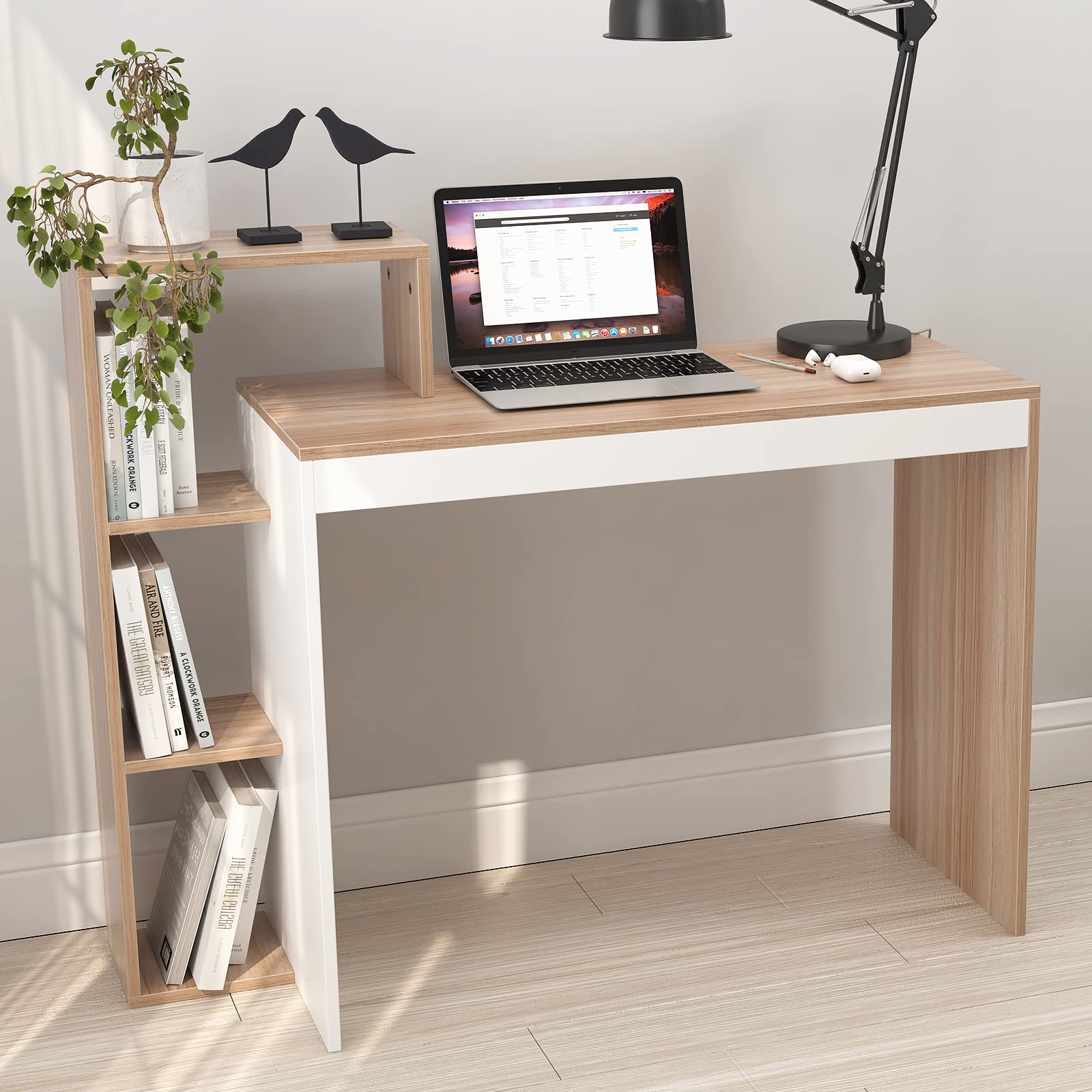 sogesfurniture BHEU-SZKST-BD-TW - Scrivania per computer portatile con ripiani, 110 x 40 x 91 cm, in teak e bianco
