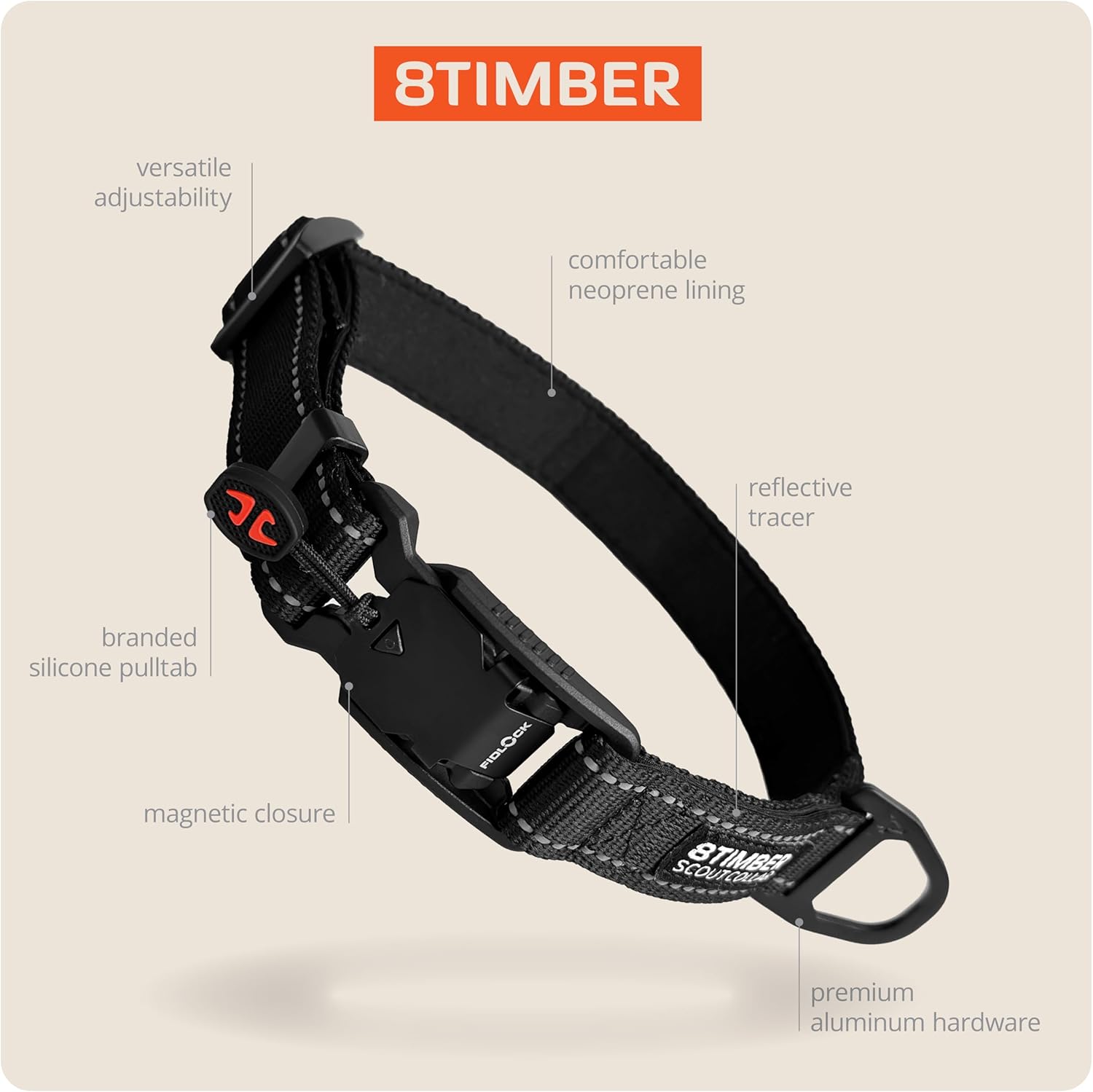 8TIMBER Scout Dog Collar - with Innovative FIDLOCK V-Buckle 25 — Medium — Secure and Stylish Magnetic Closure Collar for Dogs Premium Quality Adjustable Pet Collar for Comfort and Durability…