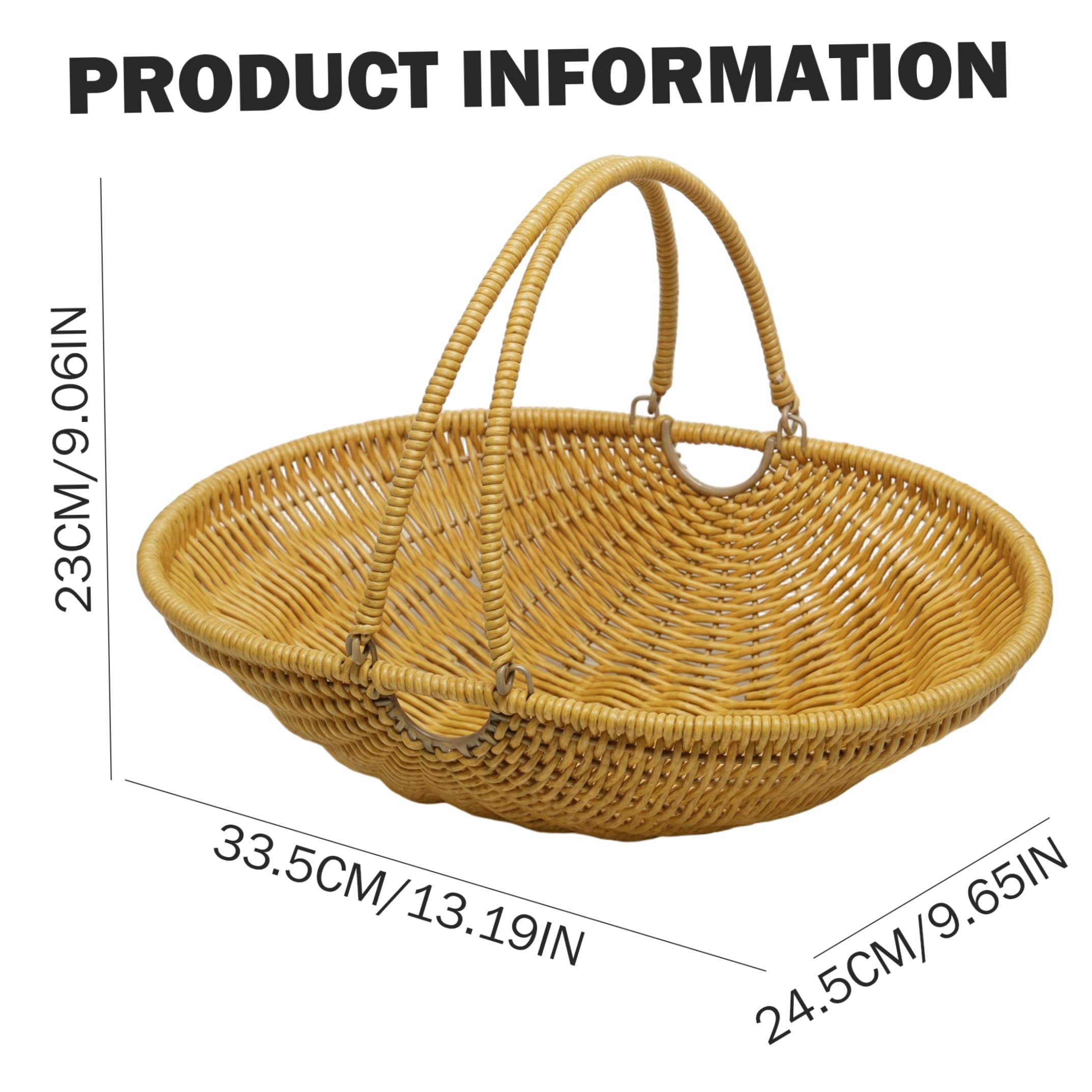 Cesta de Cosecha de Jardín, Cesta de Cosecha con Asa, Cestas de Jardín Tejidas a Mano para Recoger Verduras, Almacenamiento de Picnic - Amarillo, Talla L.