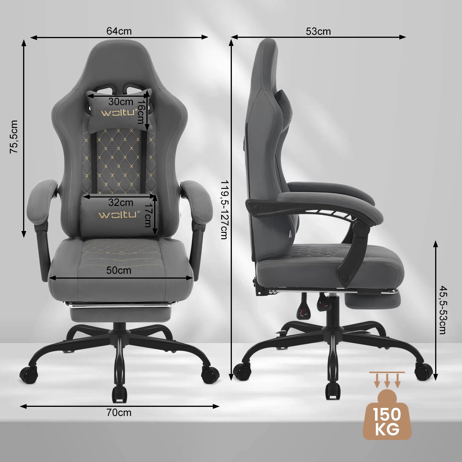 WOLTU Gamingstoel met massagefunctie, computerstoel met pocketveringkussen, ergonomische draaistoel met hoofdkussen, lendenkussen, voetensteun, netstof, roze wit, GS15rsw