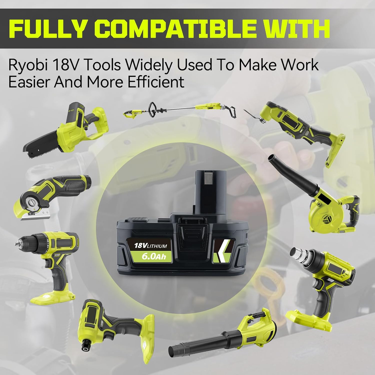 2Pack P108 6.0Ah Replacement for Ryobi 18V Battery P102 P103 P104 P105 Compatible with Ryobi 18 Volt Cordless Power Tools