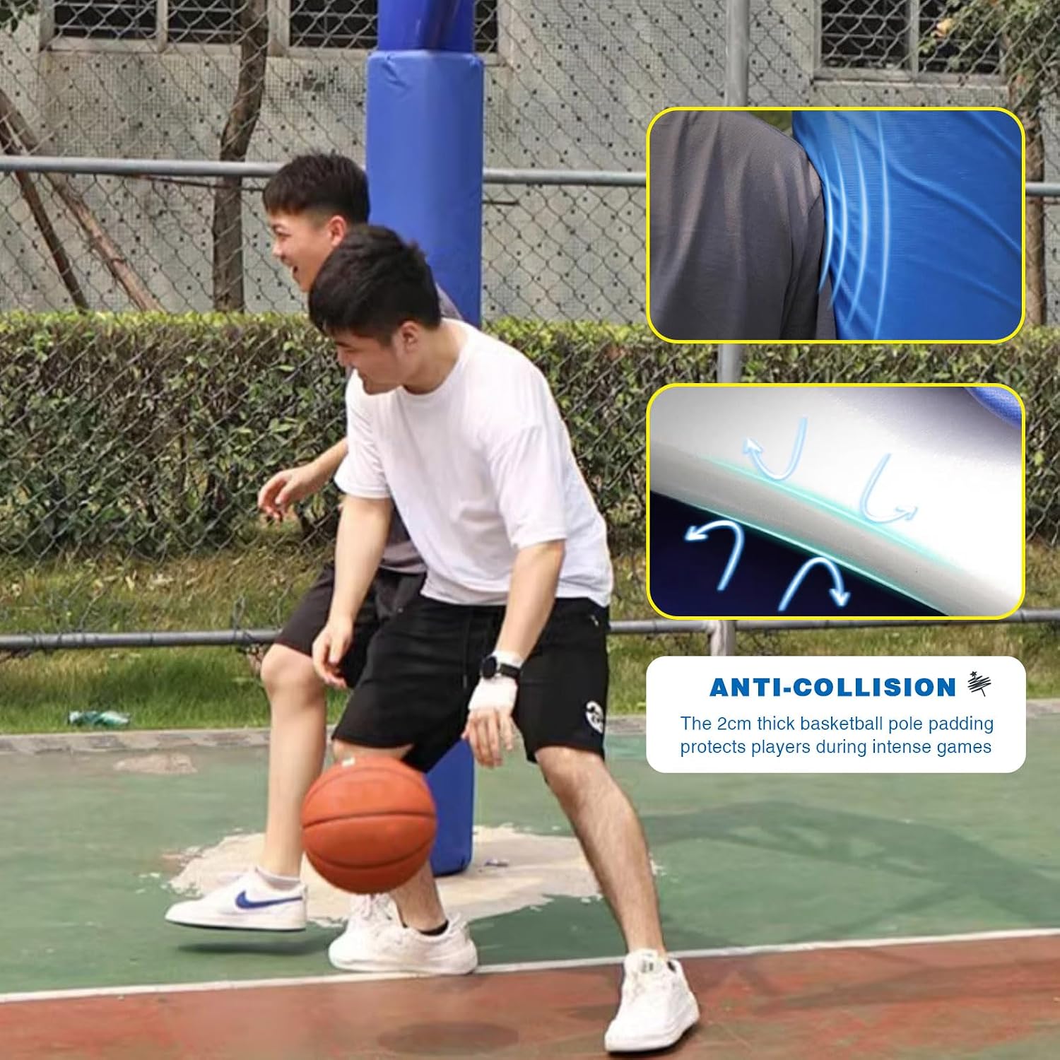 Round Basketball Pole Padding Wrap Around All Weather Waterproof Basketball Hoop Post Pads for Player Protection Heavy Duty Basement Garage Foam Pole Pads