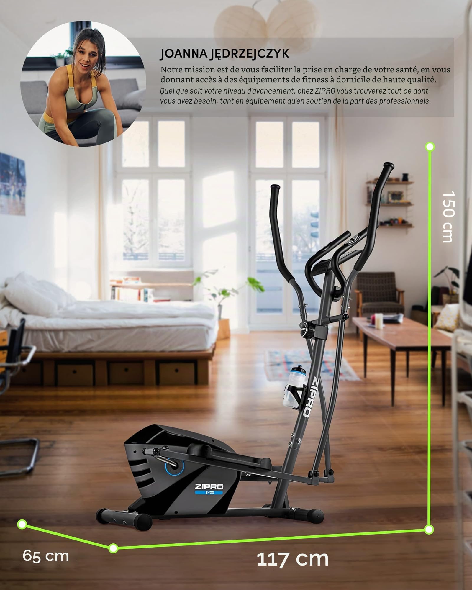 Zipro Crosstrainer Shox, elliptique jusqu'à 120 kg, équipement d'entraînement Cardio à Domicile, Appareil de Fitness, Machines d'exercice, vélo elliptique, 8 Niveaux de résistance