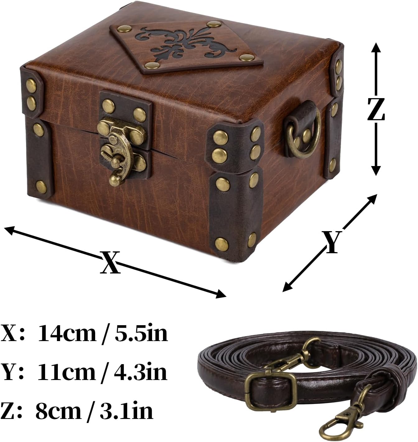 HiiFeuer Medieval Faux Leather Alchemy Box with 12 Cork Potion Vials, Fantasy Portable Crossbody Bag Jewelry Dnd Dice Holder (Brown A)