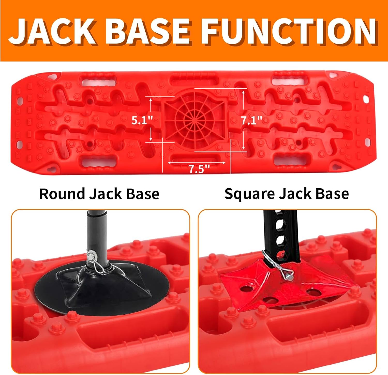 OULEME Off-Road Traction Boards with Jack Lift Base, Recovery Board for Sand, Mud, and Snow Tracks - Tire Traction Pads for RV Truck Jeep SUV (Red)