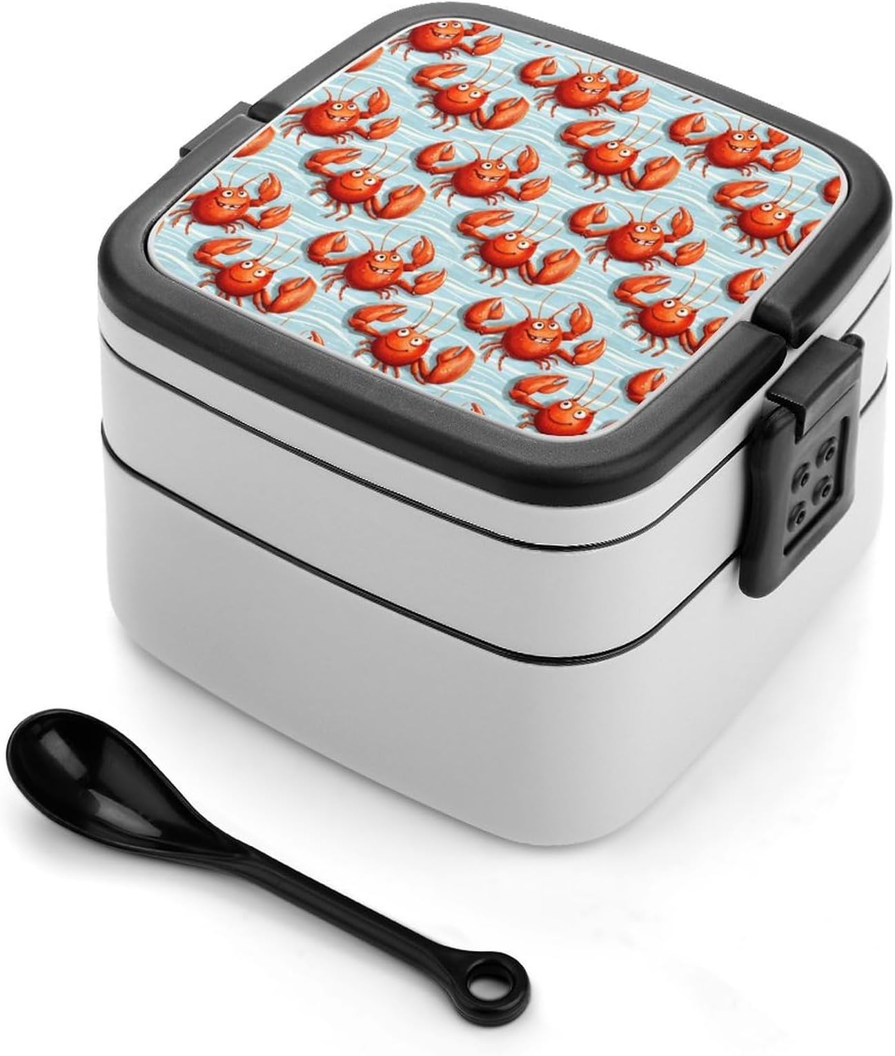 Bento Lunch Box for Women Men with Containers, Cute Lobster Print Small Double Reusable Salad Container for Lunch with Lid, Lunchable Stackable Bento Boxes for Adults