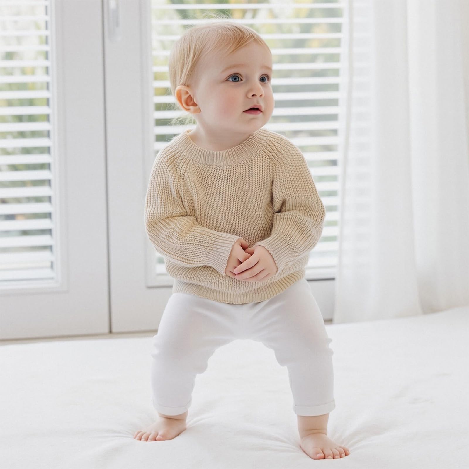 Aiwpstoin Baby Girl Boy Knit Sweater Chunky Knitted Crew Neck Pullover Sweatshirt Knitwear Toddler Fall Winter Clothes (Cream White, 9-12 Months)