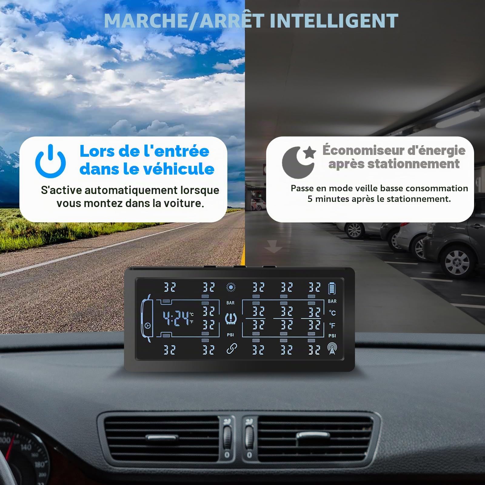 TPMS Système de Surveillance de la Pression des Pneus pour Camion avec 8 capteurs Système de Contrôle Solaire 13BAR pour 6/8 roues Van SUV Trailer Elv Écran 7"