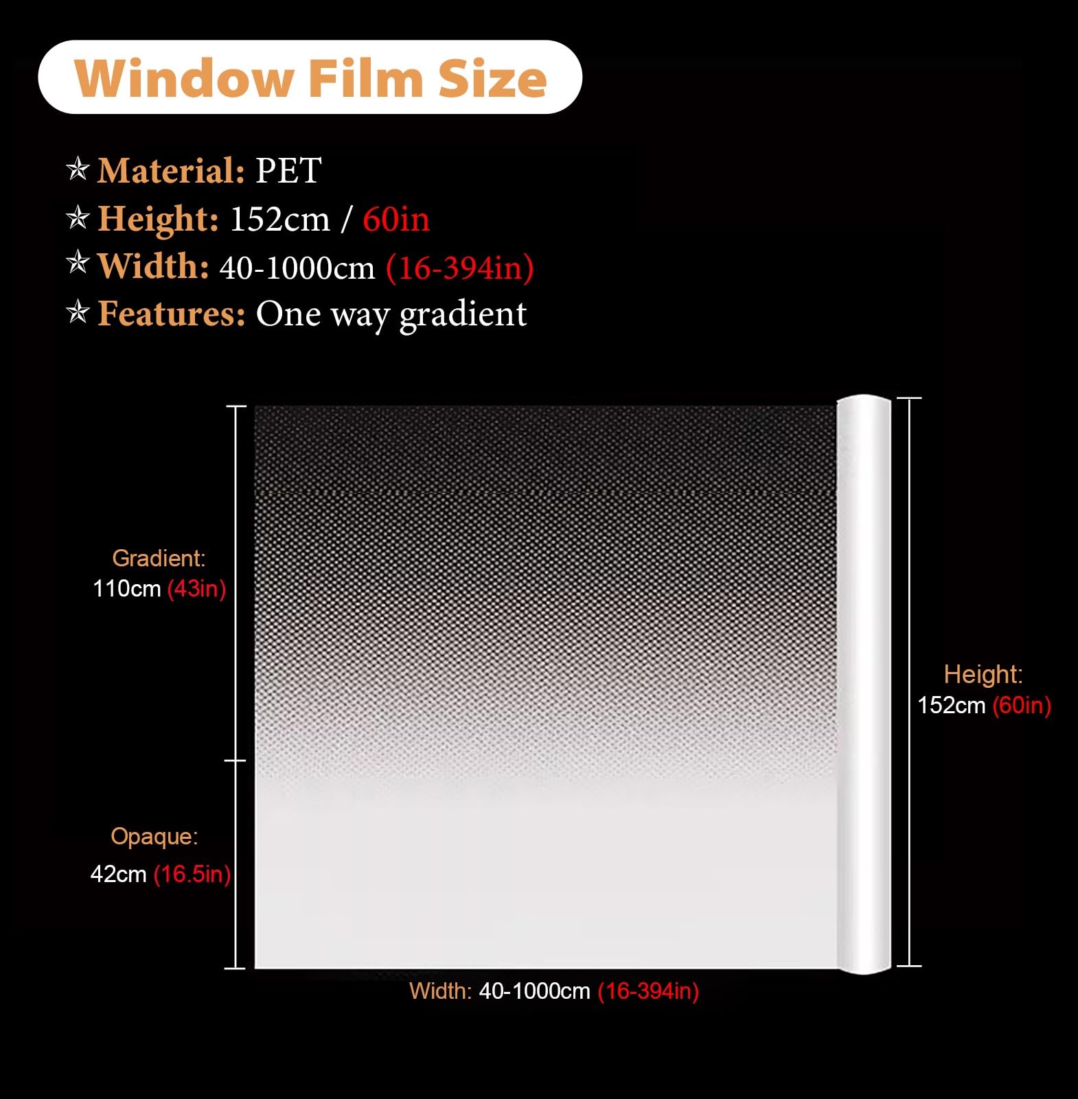 Vinilo Ventana Privacidad Láminas Autoadhesivas de Vinilo para Ventanas con Diseño de Puntos para Mayor Privacidad, Láminas de Seguridad para Puertas de Vidrio de Duchas(283x60in/720x152cm)