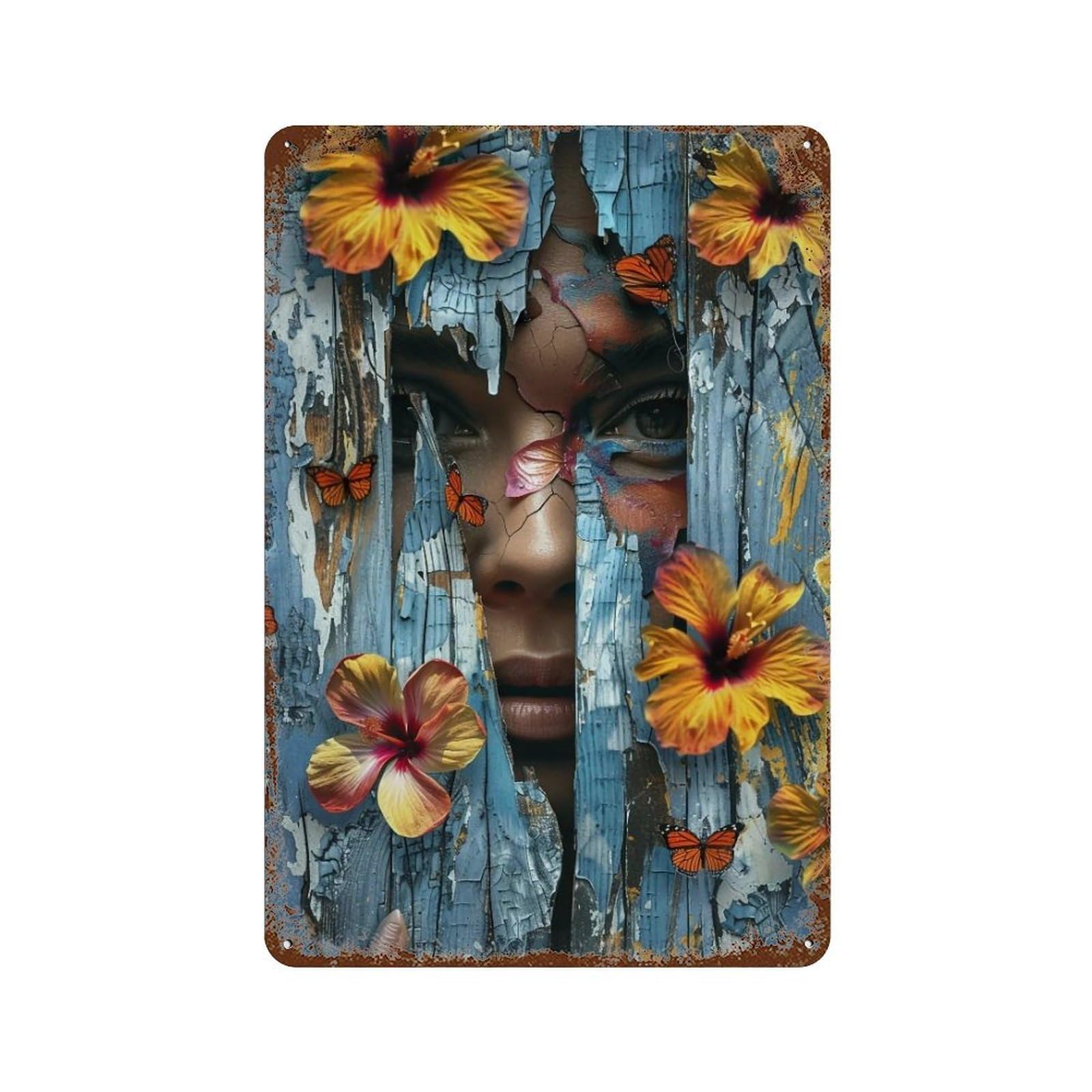 YHGERTKU Floral Wood Face 02 Wall Retro Iron Vintage Art Metal Tin Sign Poster Modern Decor for Living Rooms30x20cm