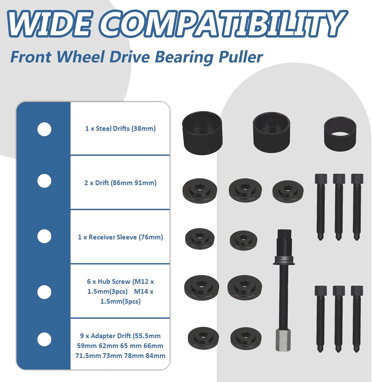 19 PCS Bearing Press Kit Front Wheel Drive Bearing Puller Set FWD Bearing Install Master Set Wheel Bearing Removal Kit