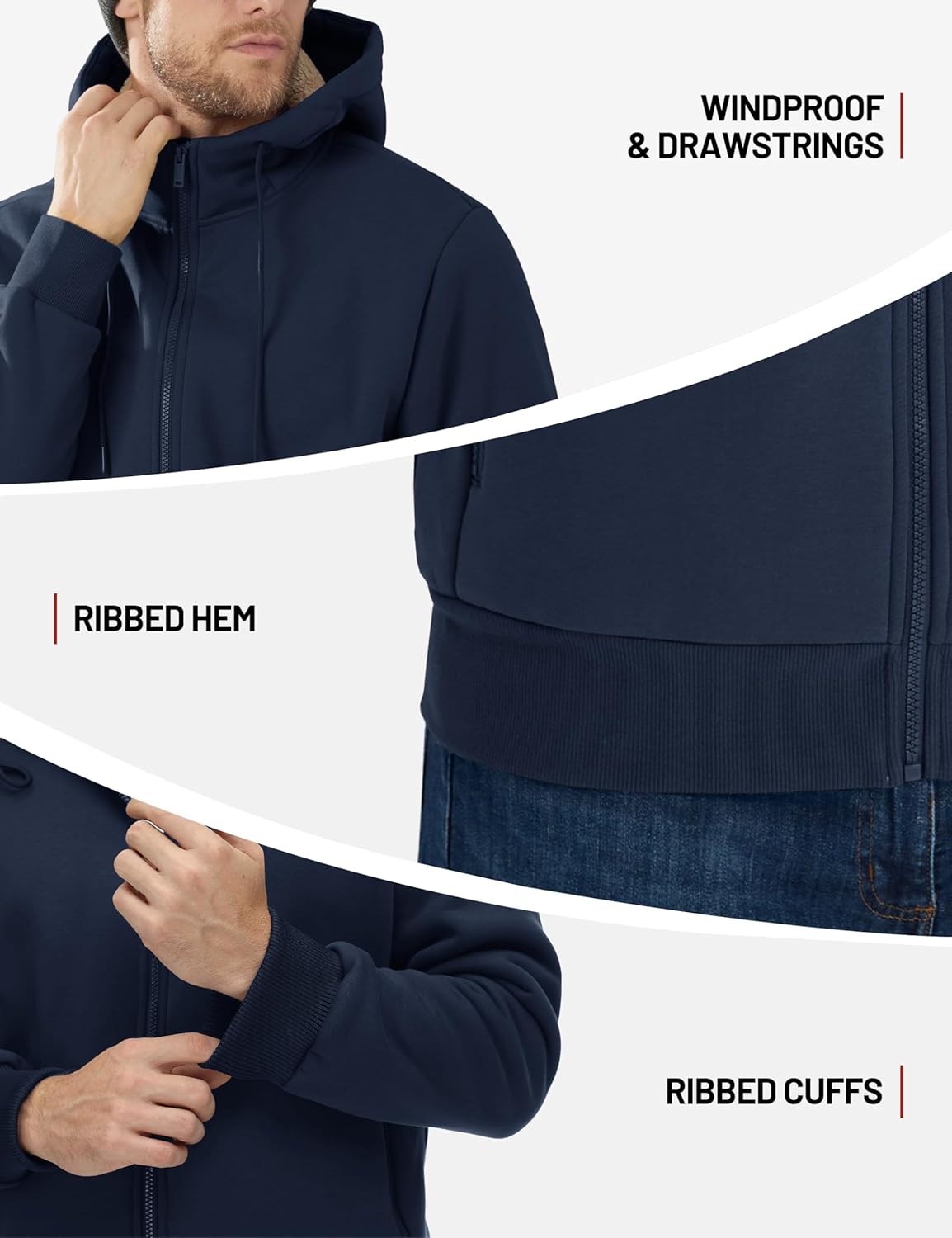TACVASEN Men's Zip Up Sherpa Lined Hoodies Thick Fleece Heavyweight Jacket Windproof Thermal Zipper Sweatshirt - Image 6