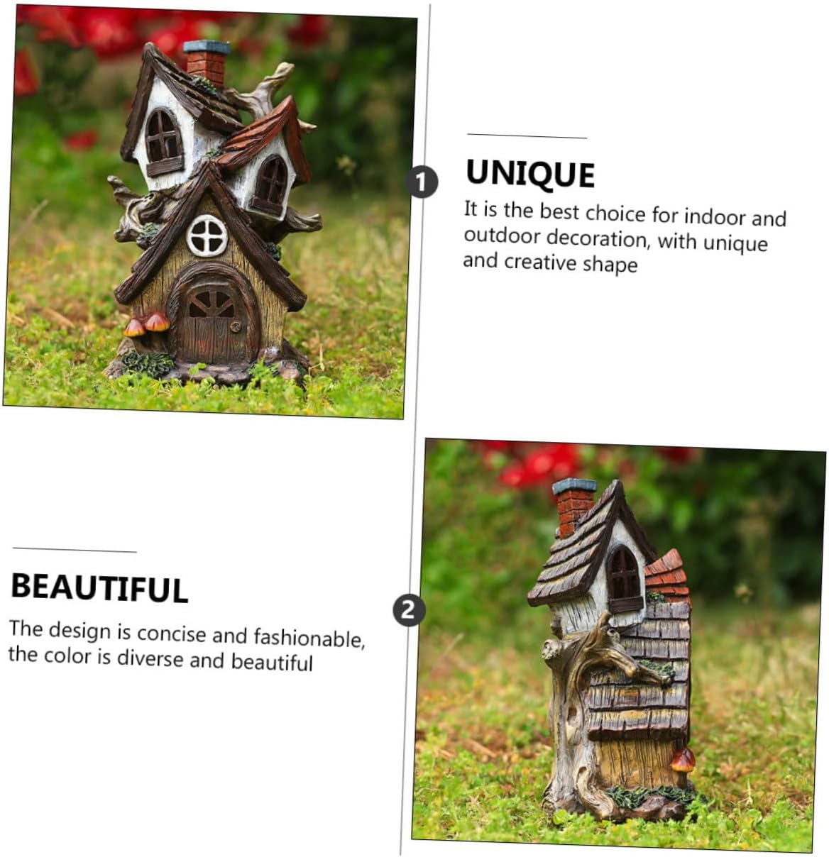 BESPORTBLE Resin Mini House Ornament for Outdoor Garden Decor Double-Layer Fairy House for Housewarming and Garden Lovers