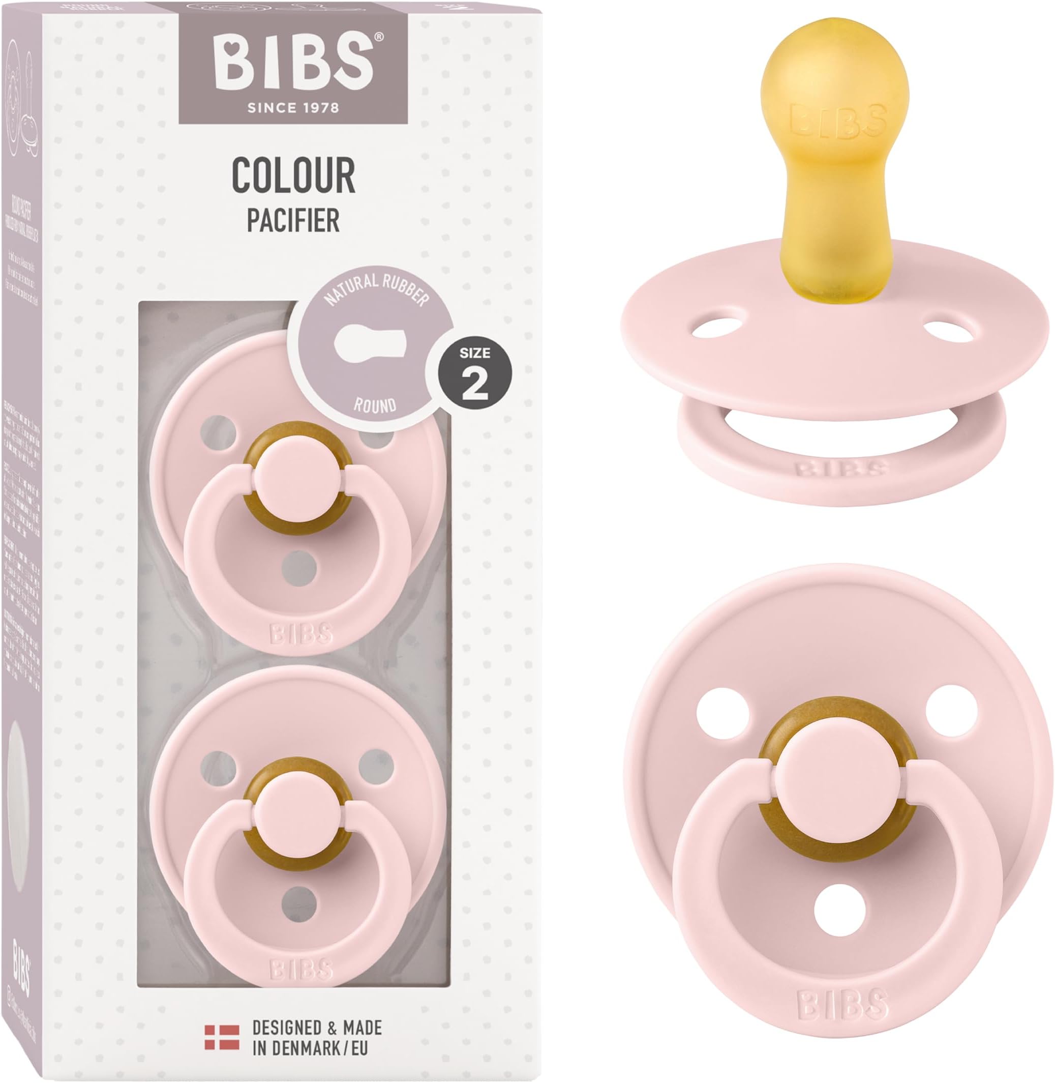 BIBS Pacifiers | Natural Rubber Baby Pacifier | Set of 2 BPA-Free Soothers | Made in Denmark | Blossom | Size 6-18 Months