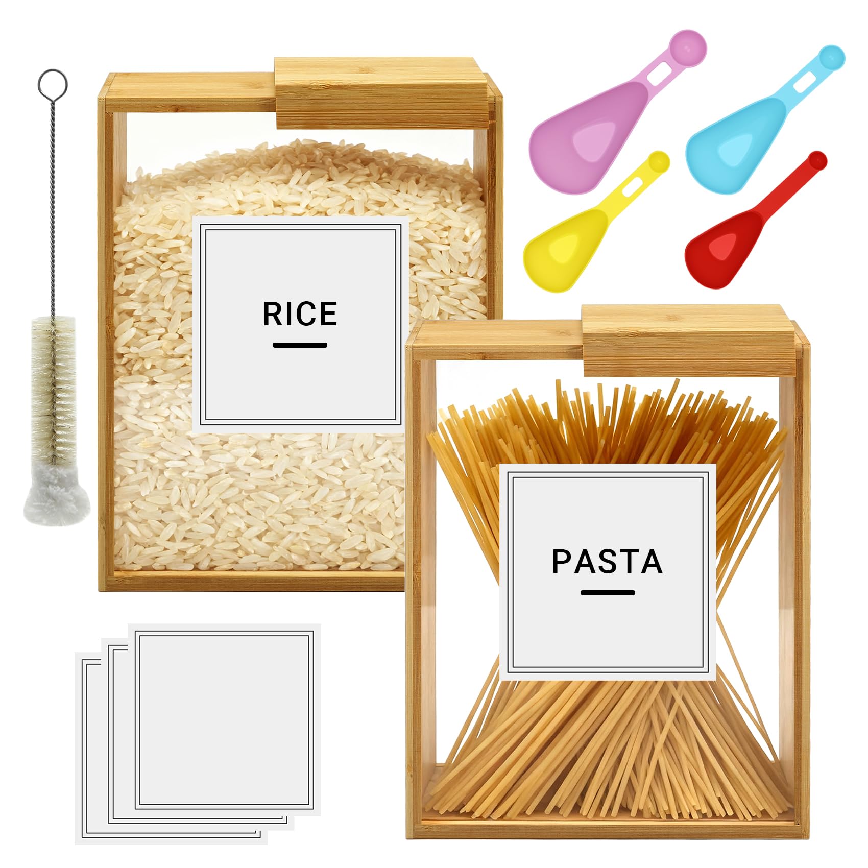 Cereal Containers Storage 2Pcs Food Storage Container, Wooden Cereal Storage Box, Cereals Storage Containers, with Sliding Lid for Dry Food, Snacks & Cereals, Sugar, Nuts, Coffee Bean, Tea, Flour, Oat