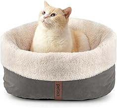 Self Warming Cat Bed, 17.7" x 13.7" Anti-Slip Soft Round Thermal Pet Cushion Bed for Kittens, Cats, Puppies and Small Dogs, Gray