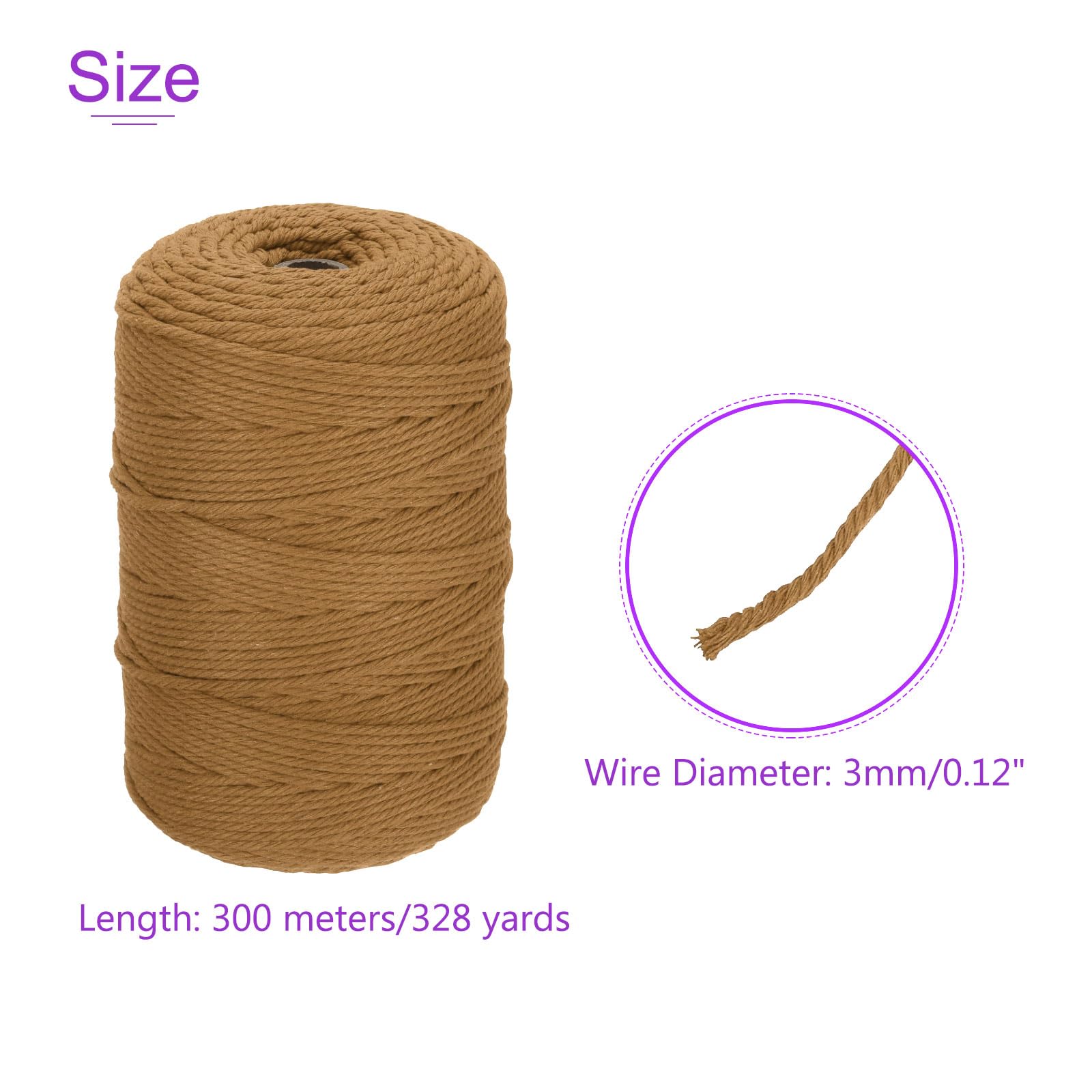 DMiotech 3mm x 300M (328 Yard) Light Brown Natural Cotton Macrame Rope - Image 4