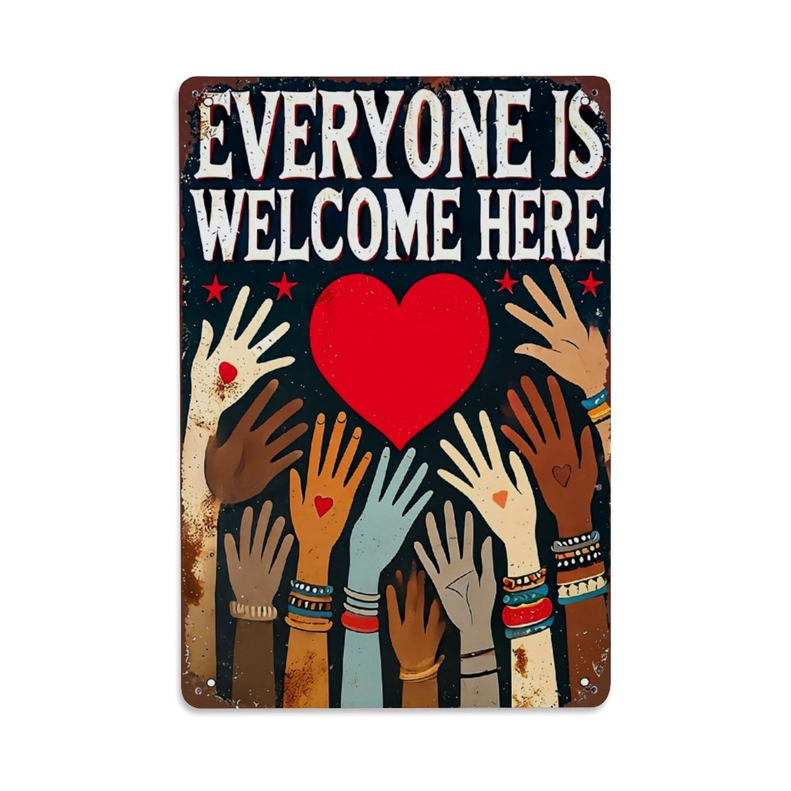 Hands Holding Heart Together Welcome Retro Metal Tin Sign, Vintage Decor Art Poster for Bar, Home, Man Cave, Kitchen, Laundry Room Gift 8x12Inch