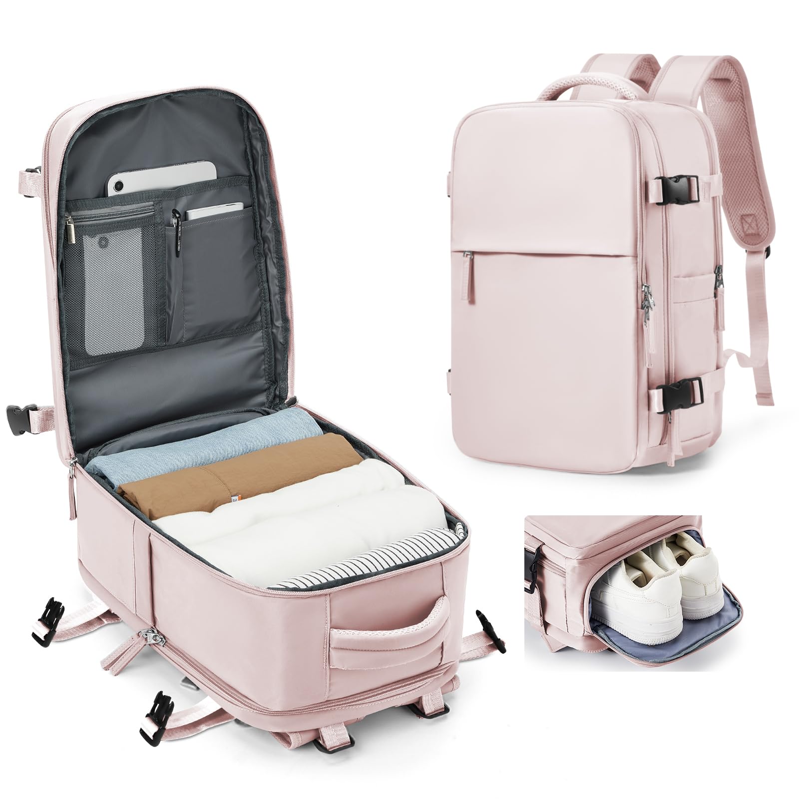 SZLX Vakuum Rucksack Ryanair Handgepäck 40x30x20 Wizzair Reiserucksack Flugzeug für Damen Herren, Laptop Rucksack 14 Zoll Wasserdicht Untersitz Kofferrucksack mit Schuhfach,Vakuum Koffer mit Pumpe