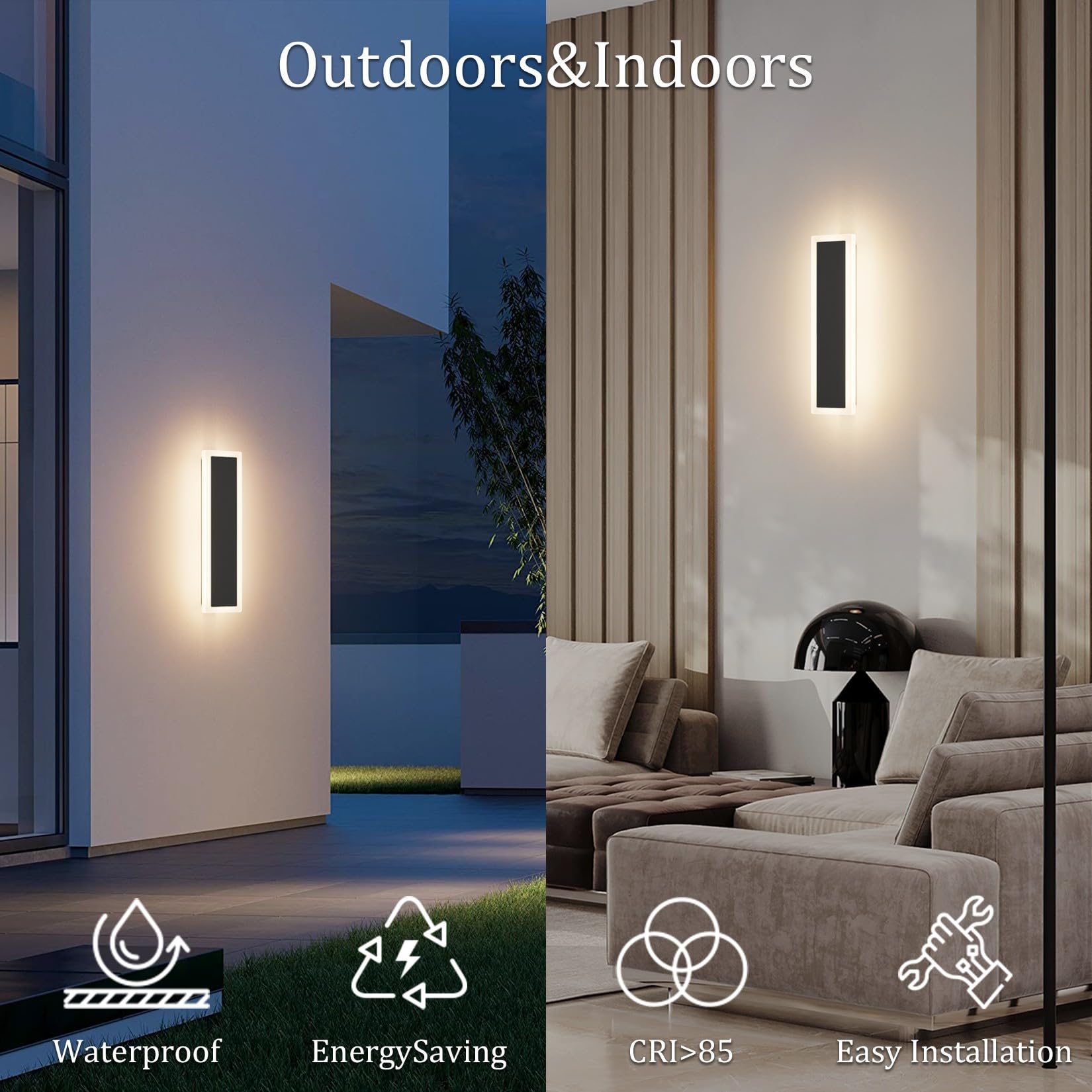 Ralbay 2 Pack 11.8In Modern Outdoor Wall Light,Black Exterior Wall Mount Lighting Fixtures IP65 Waterproof 3000K LED Long Linear Wall Sconce for Porch House