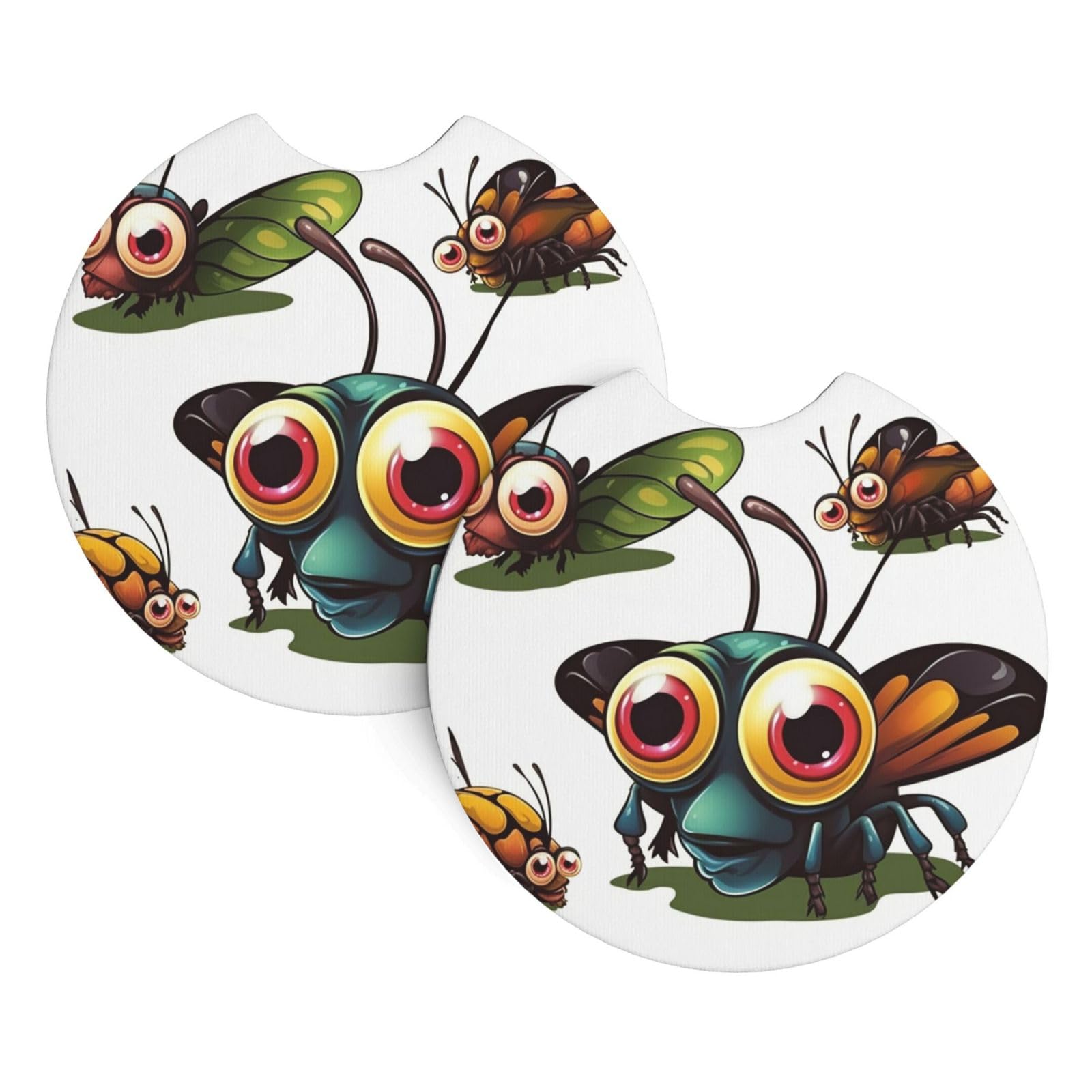 2 Pack Car Coaster for Cup Holders Cartoon Insect Car Cup Coaster 2.7" Neoprene Non-Slip Automotive Cup Mat Universal Auto Car Interior Accessories for Women Men Cup Pad