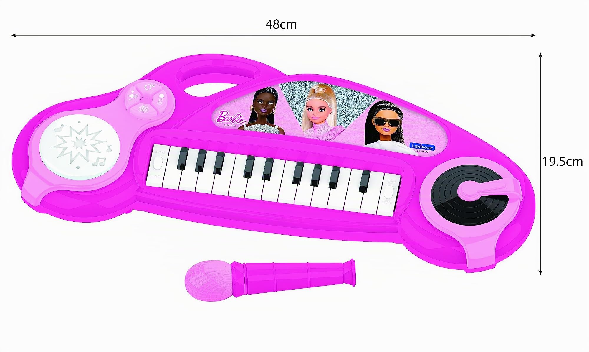 Lexibook, Barbie, Pianoforte elettronico per bambini con effetti luminosi, microfono, batteria, altoparlante integrato, melodie dimostrative, lettore DJ, rosa, K704BB