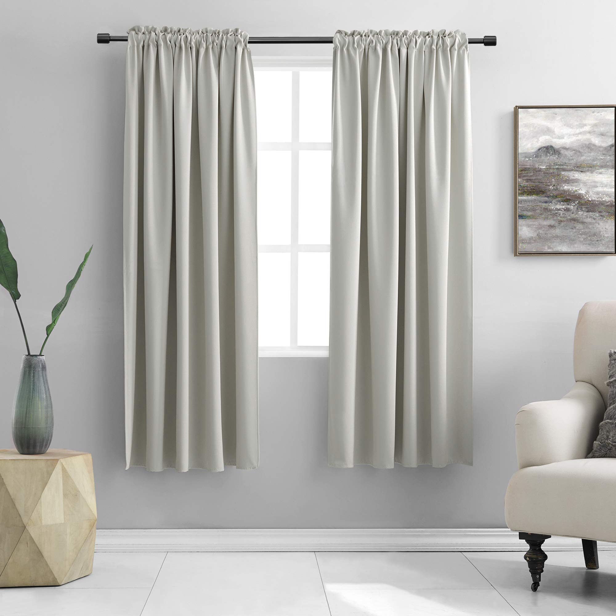DONREN Blackout Curtains for Small Windows, 100% Polyester, Pastel Grey, 2 Pack|42" wide by 63" long — image 1
