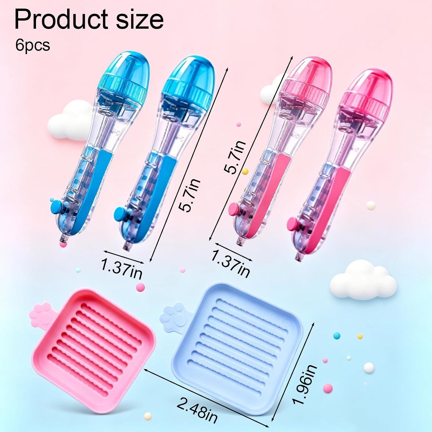 Fuse Bead pens, 6-piece clickable Bead Dispenser Tool with 4 Pink and Blue pens and 2 Pink and Blue Trays, DIY Multi-Color Bead Art Project,Safe and Fun Creative Game