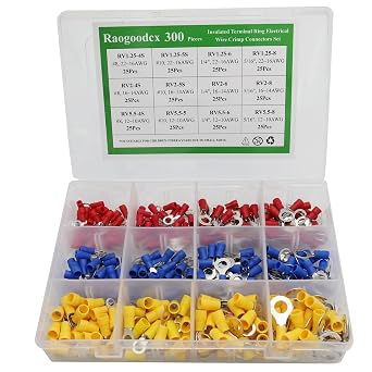 300 Pcs Insulated Terminal Ring Electrical Wire Crimp Connectors Set, Yellow, Blue, Red