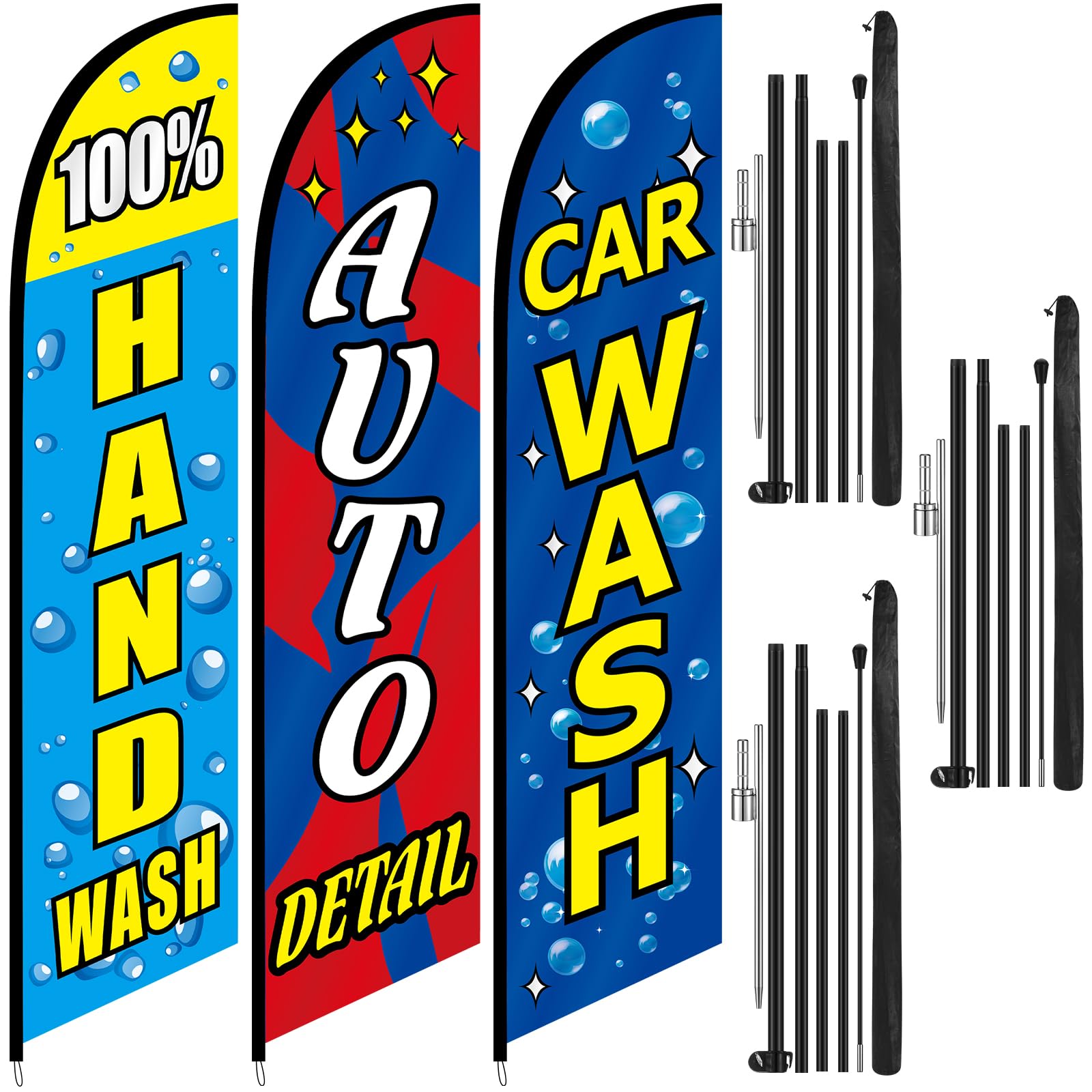 CroBlissful 3 Pcs 15 Feet Car Wash Feather Flag with Pole Kit Auto Detail