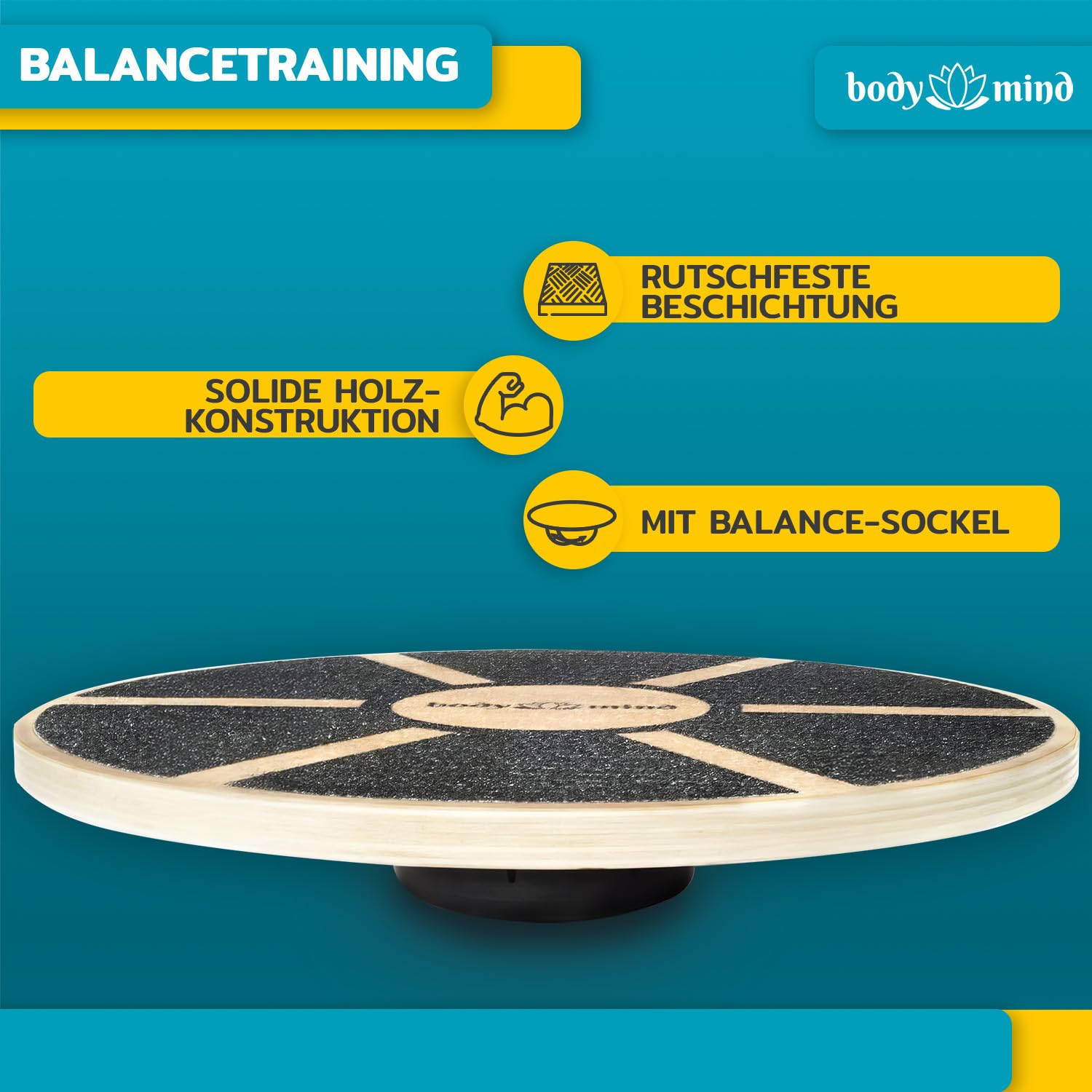 Balance-Board Deluxe Wackelbrett für Physio-Therapie-Kreisel-Training; Trainiert Gleichgewicht & Koordination mit kostenlosem E-BOOK