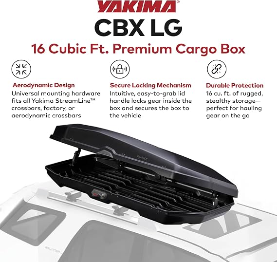 Yakima CBX LG 16 Cu Ft Premium Rooftop Cargo Gear Box with SKS Locks, Black