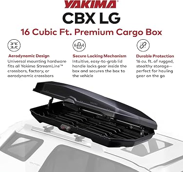 Yakima CBX LG 16 Cu Ft Premium Rooftop Cargo Gear Box with SKS Locks, Black