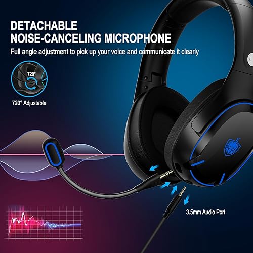 Vista 5 de YOTMS Wireless PS5 Gaming Headset for PS4, PC, Switch, 2.4Ghz Wireless Gaming Headphones with Mic, Bluetooth 5.3 Headphones with Stereo Sound, 40h