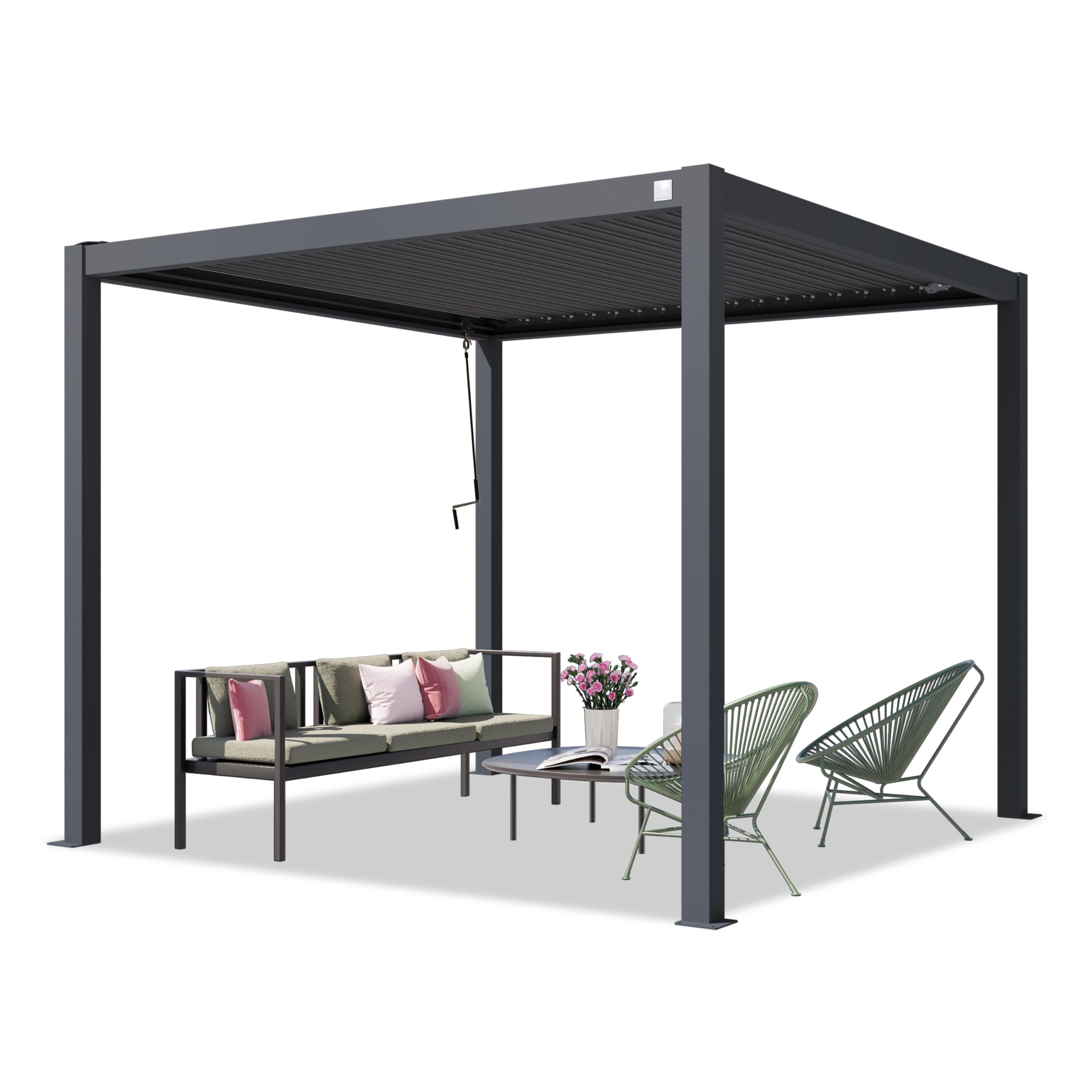 PRIMEYARD Pérgola 3x3 m Postes de Aluminio con Techo de Lamas de Acero pabellón de jardín Antracita