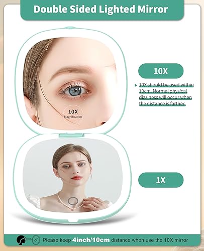 Miniatura 2 de wobsion Espejo de viaje con luz, espejo de aumento compacto recargable 1x10x, espejo de bolsillo regulable, espejo de mano de 2 lados con luz,