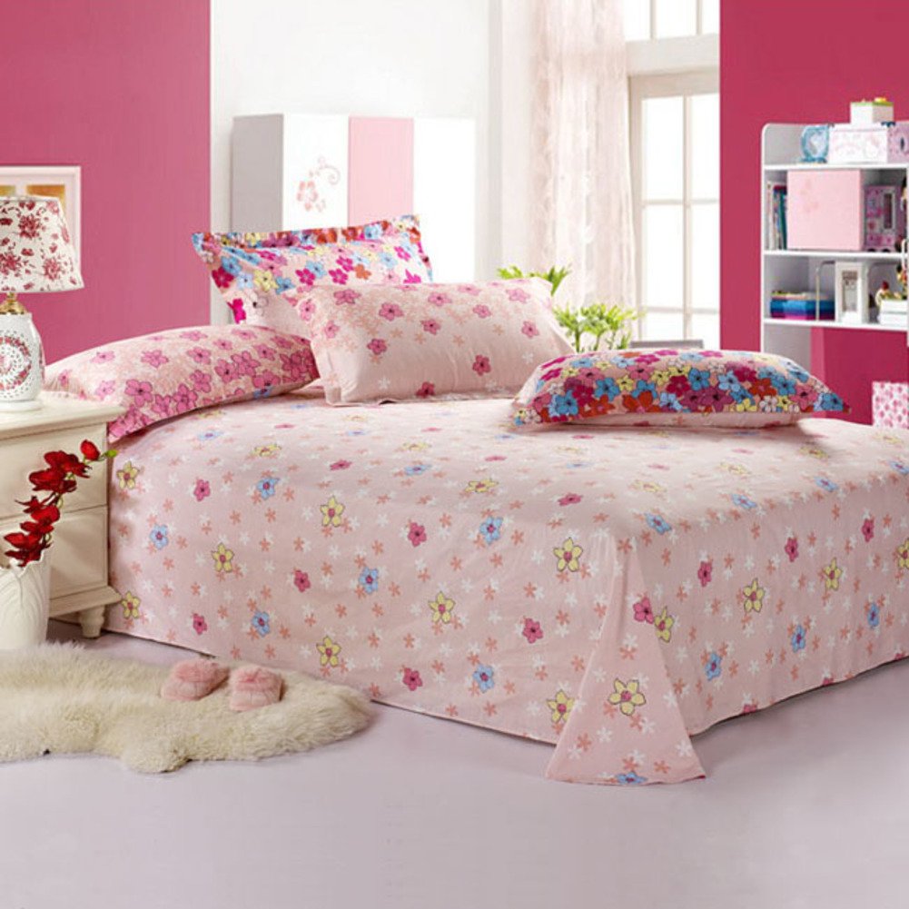 Drap plat en coton sergé pour double lit 160x230 cm à motif rayé