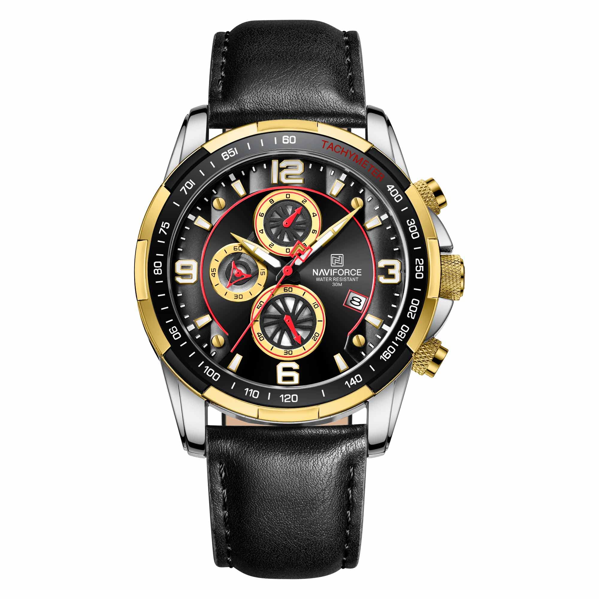 NAVIFORCE Men's Analog Quartz Chronograph Sport Watch with Leather Strap