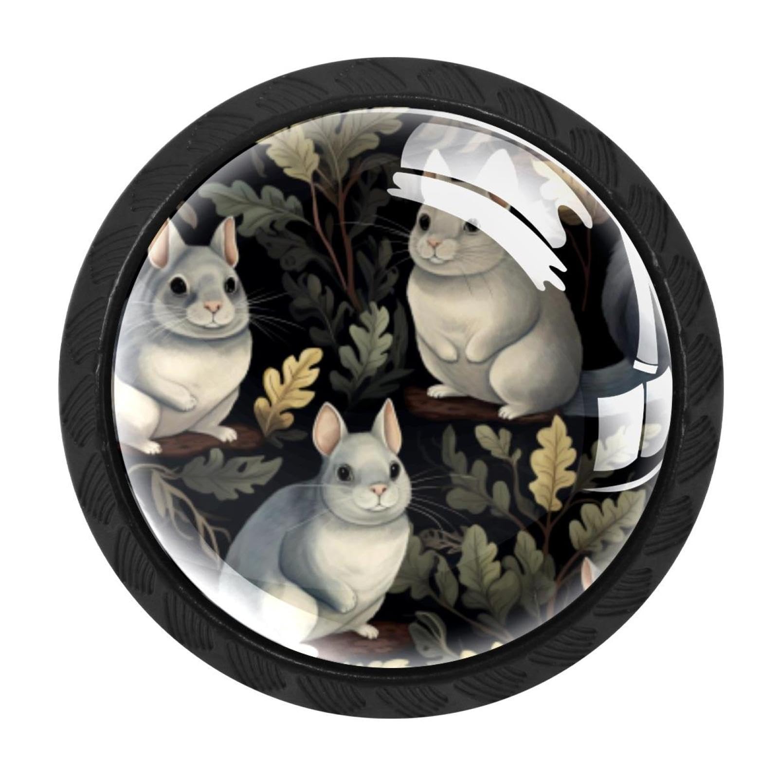 CHENZZZZ 4 pcs Chinchilla Cabinet Knobs Crystal Drawer Pulls for Kitchen, Bathroom Cabinet, Dresser and Cupboard