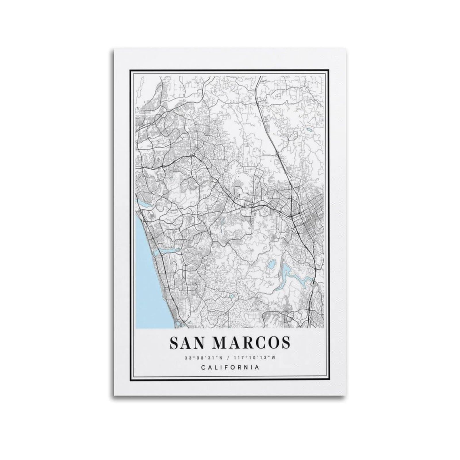 xiaoxiaoshen San Marcos California Map Canvas Poster Wall Art Prints Room Aesthetic Murals Bedroom And Living Decorations 24x36inch(60x90cm)