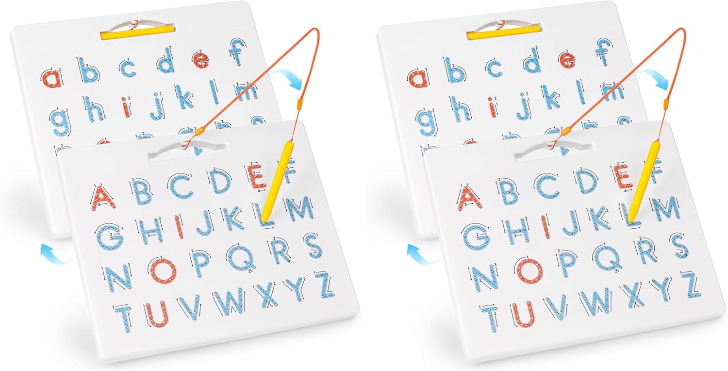 LovesTown Double Sided Magnetic Alphabet Tracing Board ABC Letter Learning Toy with Magnets Educational Writing Practice for Preschool Toddlers (Pack of 2)
